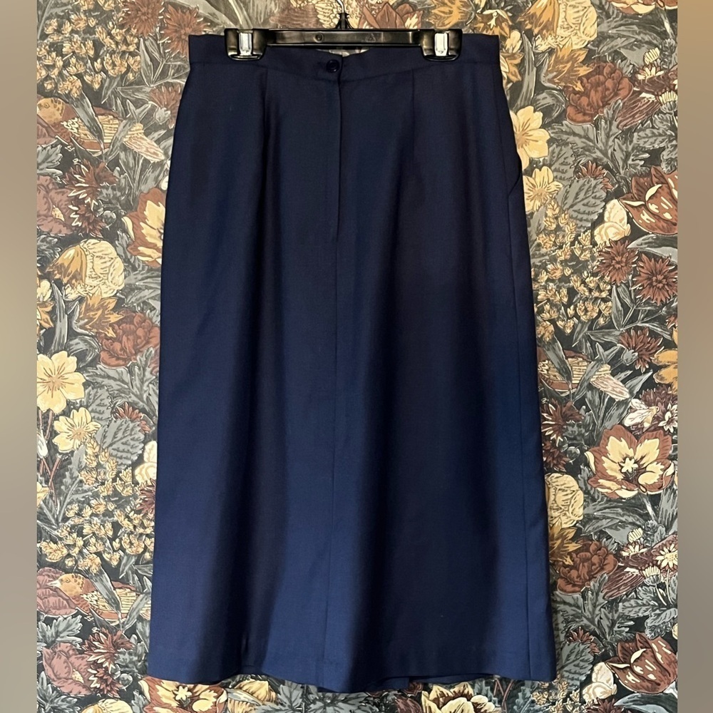 Vintage 70s Wool Navy Blue Women's Skirt S - Picture 4 of 6